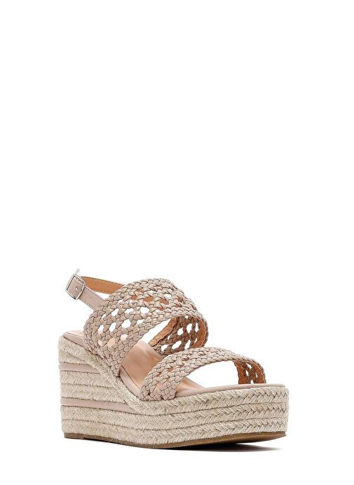 Kadın Krem Örgü Bilekten Tokalı Dolgu Topuklu Espadril Sandalet 25SFE451729 - Görsel 8