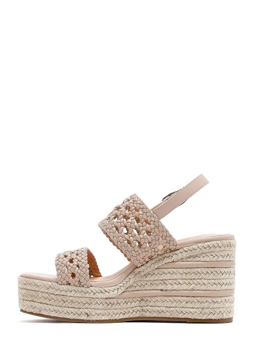 Kadın Krem Örgü Bilekten Tokalı Dolgu Topuklu Espadril Sandalet 25SFE451729 - Görsel 5