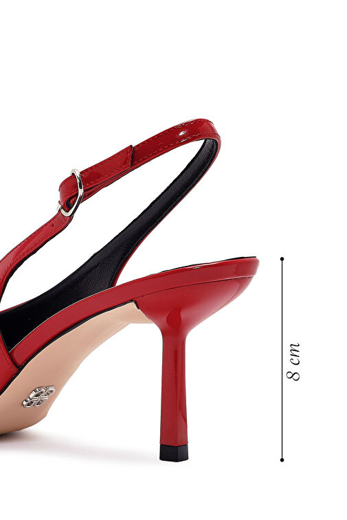 Derimod Derimod Kadın Kırmızı Arkası Açık İnce Topuklu Rugan Deri Ayakkabı 24WFD122616 Topuklu Ayakkabı | Boyner Kırmızı - 3. görsel