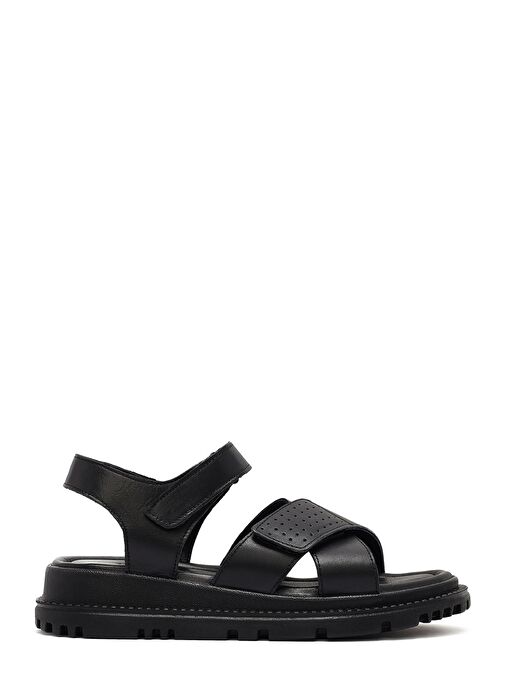 Kadın Siyah Bantlı Kalın Tabanlı Deri Sandalet 25SFD300818 - Görsel 2