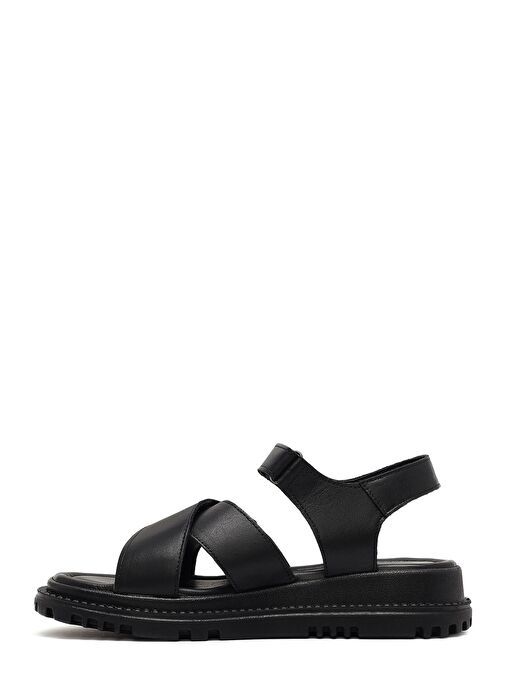 Kadın Siyah Bantlı Kalın Tabanlı Deri Sandalet 25SFD300818 - Görsel 3