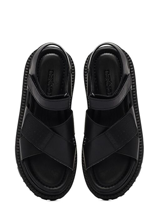 Kadın Siyah Bantlı Kalın Tabanlı Deri Sandalet 25SFD300818 - Görsel 8