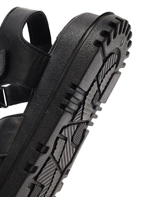 Kadın Siyah Bantlı Kalın Tabanlı Deri Sandalet 25SFD300818 - Görsel 9