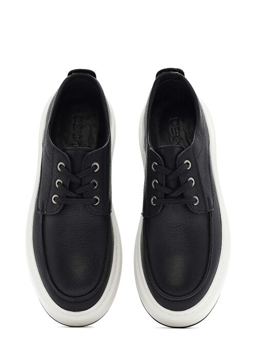 Erkek Siyah Bağcıklı Kalın Tabanlı Deri Casual Ayakkabı 25SFD6603FT - Görsel 8