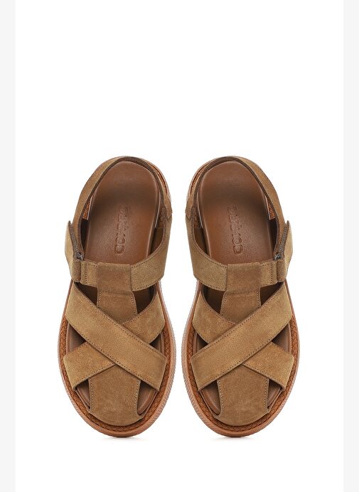 Kadın Taba Süet Deri Sandalet 25SFD300910 - Görsel 8