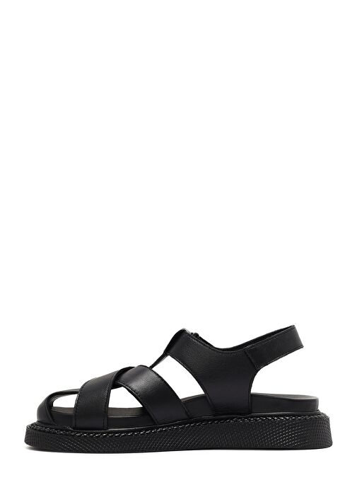 Kadın Siyah Bantlı Kalın Tabanlı Deri Sandalet 25SFD300918 - Görsel 3