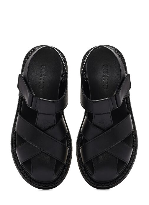 Kadın Siyah Bantlı Kalın Tabanlı Deri Sandalet 25SFD300918 - Görsel 8