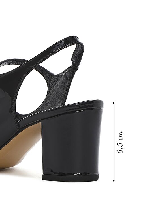 Kadın Siyah Çift Tokalı Arkası Açık Kalın Topuklu Rugan Deri Ayakkabı 24WFD230516 - Görsel 3