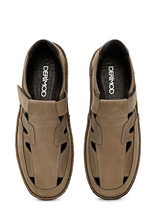 Erkek Bej Nubuk Deri Sandalet 25SFD7114V3 - Görsel 8