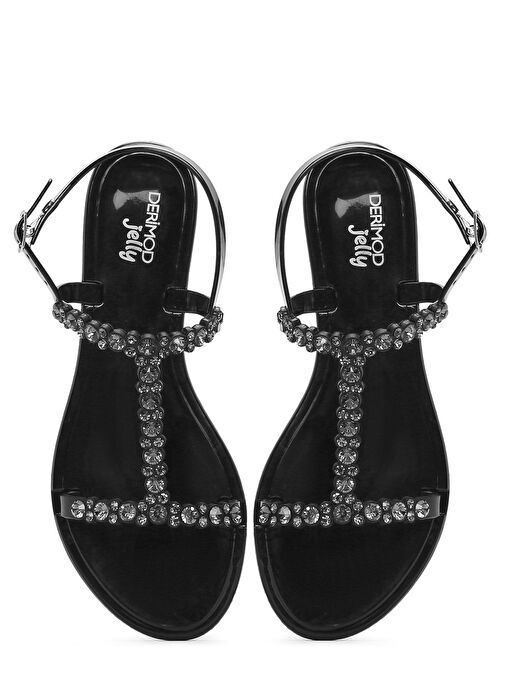 Kadın Siyah Jelly Arkadan Tokalı Taşlı Sandalet 25SFE4927PV - Görsel 8