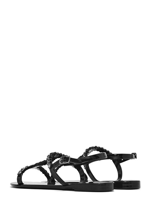 Kadın Siyah Jelly Arkadan Tokalı Taşlı Sandalet 25SFE4927PV - Görsel 6