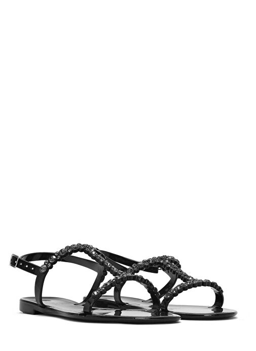Kadın Siyah Jelly Arkadan Tokalı Taşlı Sandalet 25SFE4927PV - Görsel 4