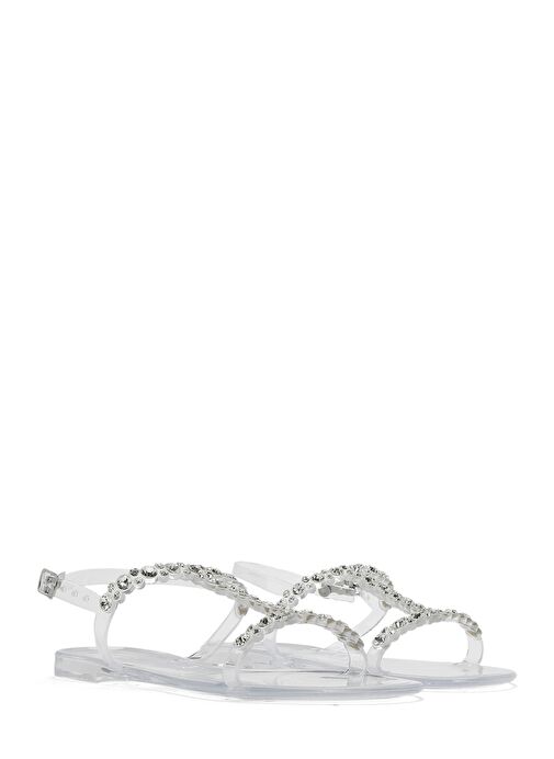 Kadın Şeffaf Jelly Arkadan Tokalı Taşlı Sandalet 25SFE4927PV - Görsel 4