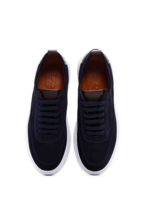 Erkek Lacivert Bağcıklı Kalın Tabanlı Süet Deri Sneaker 25SFD740310 - Görsel 7