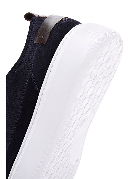 Erkek Lacivert Bağcıklı Kalın Tabanlı Süet Deri Sneaker 25SFD740310 - Görsel 8
