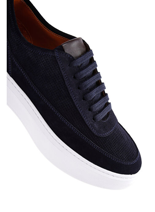 Erkek Lacivert Bağcıklı Kalın Tabanlı Süet Deri Sneaker 25SFD740310 - Görsel 9