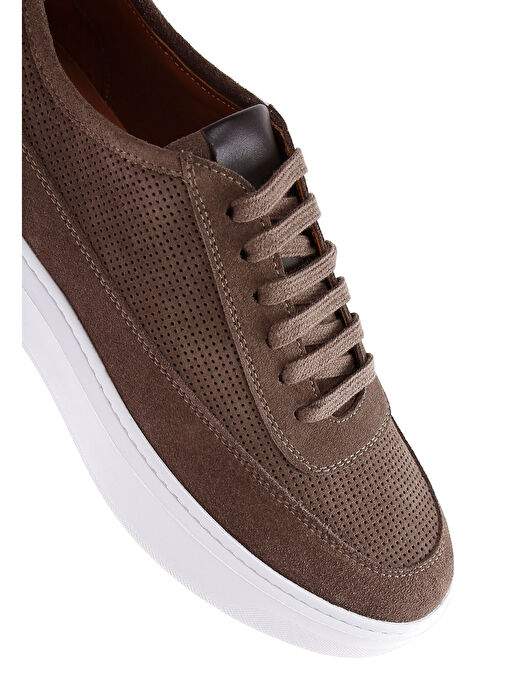 Erkek Vizon Bağcıklı Kalın Tabanlı Süet Deri Sneaker 25SFD740310 - Görsel 8