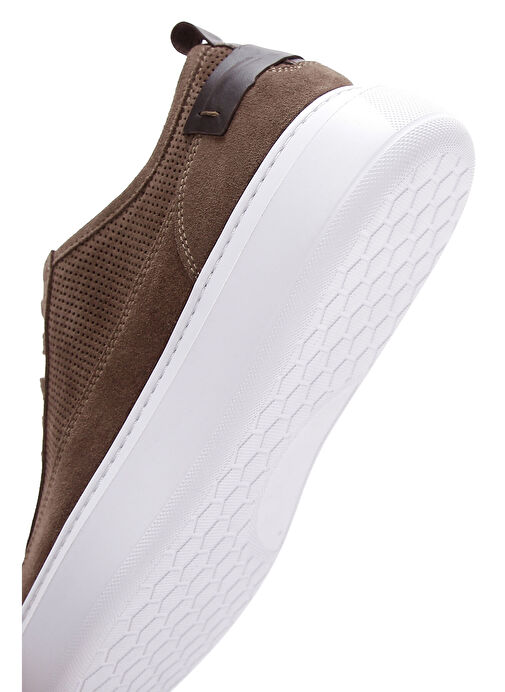 Erkek Vizon Bağcıklı Kalın Tabanlı Süet Deri Sneaker 25SFD740310 - Görsel 9