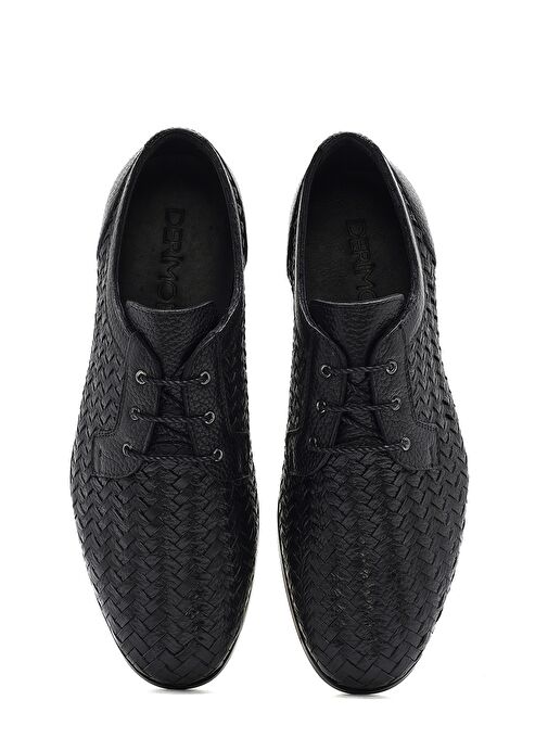 Erkek Siyah Örgülü Bağcıklı Deri Casual Ayakkabı 25SFD740829 - Görsel 8
