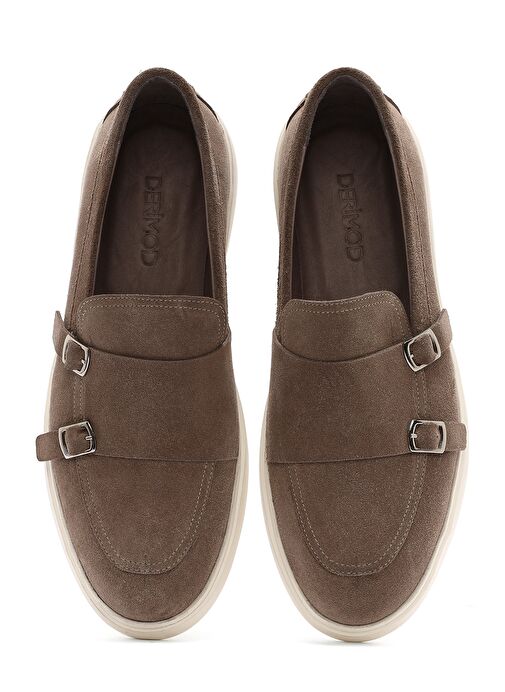 Erkek Bej Çift Tokalı Süet Deri Casual Loafer 25SFD750410 - Görsel 8