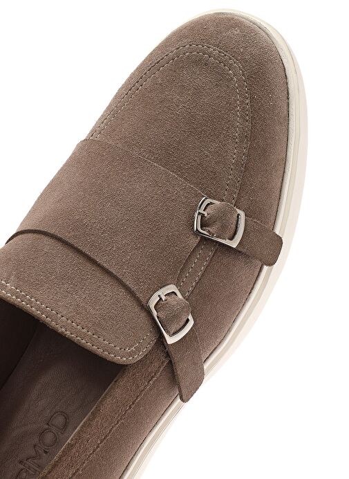 Erkek Bej Çift Tokalı Süet Deri Casual Loafer 25SFD750410 - Görsel 9