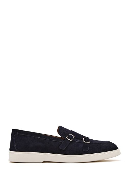 Erkek Lacivert Çift Tokalı Süet Deri Casual Loafer 25SFD750410 - Görsel 2