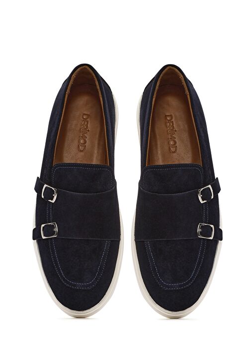 Erkek Lacivert Çift Tokalı Süet Deri Casual Loafer 25SFD750410 - Görsel 8