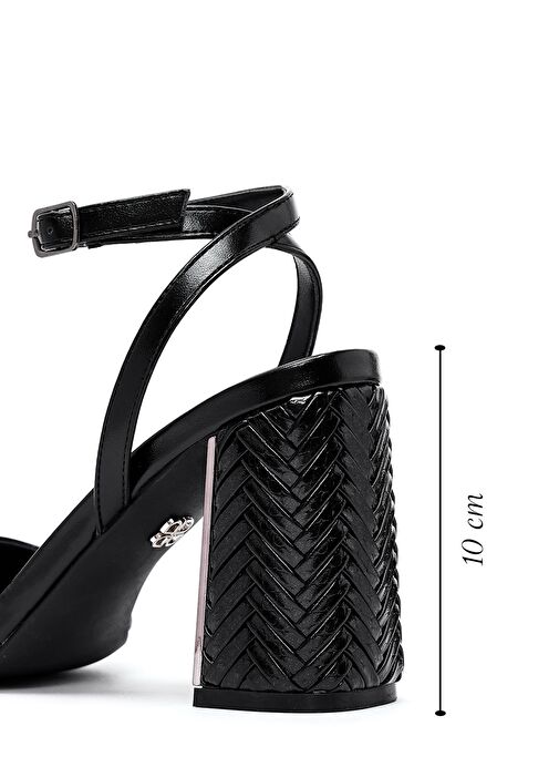 Kadın Siyah Bilekten Tokalı Yüksek Kalın Topuklu Sandalet 25SFE493318 - Görsel 3