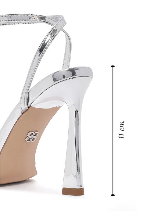 Kadın Gümüş Bilekten Bağlamalı Yüksek İnce Topuklu Metalik Sandalet 25SFE493732 - Görsel 3