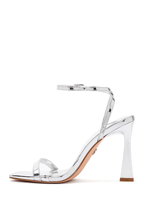 Kadın Gümüş Bilekten Bağlamalı Yüksek İnce Topuklu Metalik Sandalet 25SFE493732 - Görsel 5