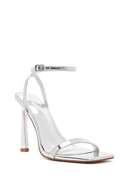 Kadın Gümüş Bilekten Bağlamalı Yüksek İnce Topuklu Metalik Sandalet 25SFE493732 - Görsel 8