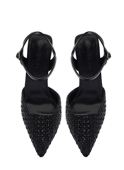 Kadın Siyah Bilekten Tokalı Örgülü İnce Topuklu Ayakkabı 25SFE493214 - Görsel 9