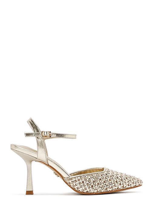 Kadın Altın Bilekten Tokalı Örgülü İnce Topuklu Ayakkabı 25SFE493214 - Görsel 2