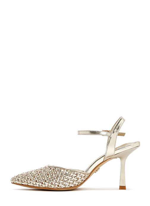 Kadın Altın Bilekten Tokalı Örgülü İnce Topuklu Ayakkabı 25SFE493214 - Görsel 5