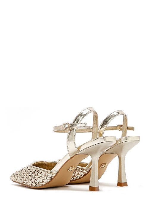 Kadın Altın Bilekten Tokalı Örgülü İnce Topuklu Ayakkabı 25SFE493214 - Görsel 7