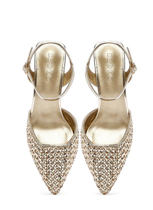 Kadın Altın Bilekten Tokalı Örgülü İnce Topuklu Ayakkabı 25SFE493214 - Görsel 9
