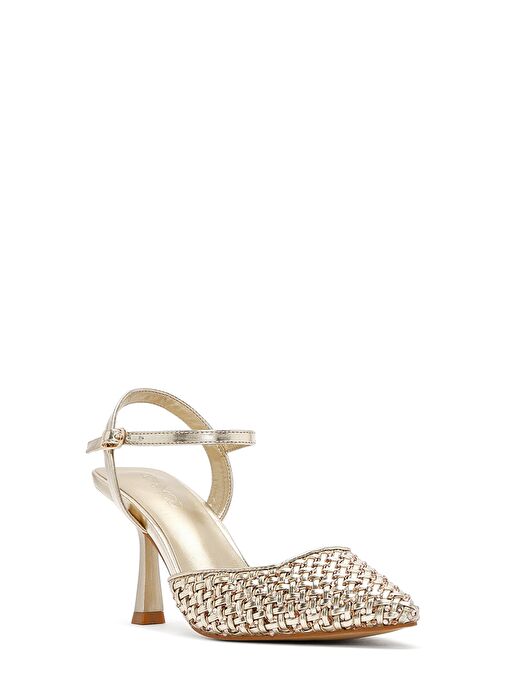 Kadın Altın Bilekten Tokalı Örgülü İnce Topuklu Ayakkabı 25SFE493214 - Görsel 8