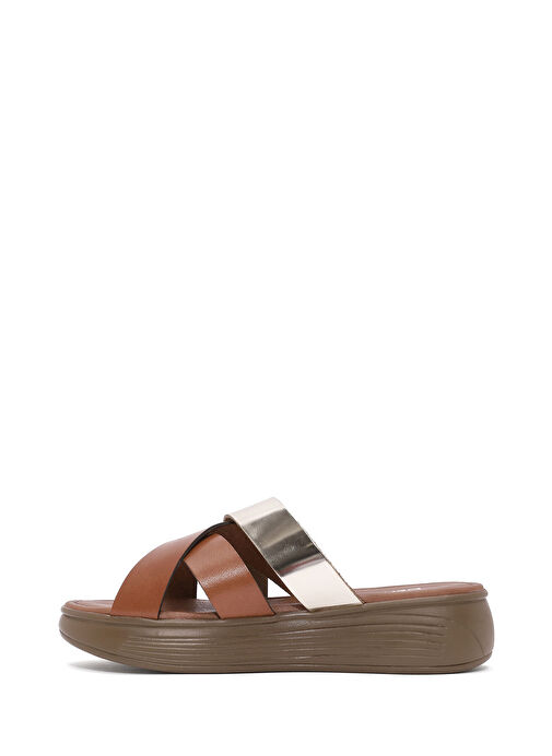 Derimod Derimod Gold Kadın Taba Kalın Tabanlı Deri Terlik 25SFD333114 Sandalet & Terlik | Boyner Gold - 3. görsel