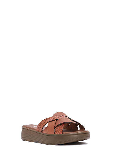 Kadın Turuncu Kalın Tabanlı Deri Terlik 25SFD333214 - Görsel 7