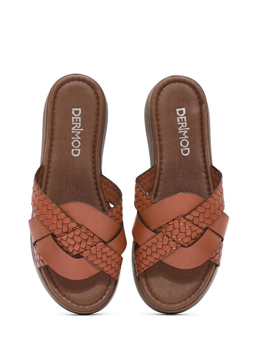 Kadın Turuncu Kalın Tabanlı Deri Terlik 25SFD333214 - Görsel 8