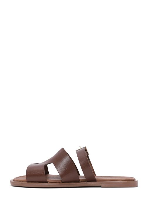 Kadın Kahverengi Tokalı Deri Terlik 25SFD332718 - Görsel 3