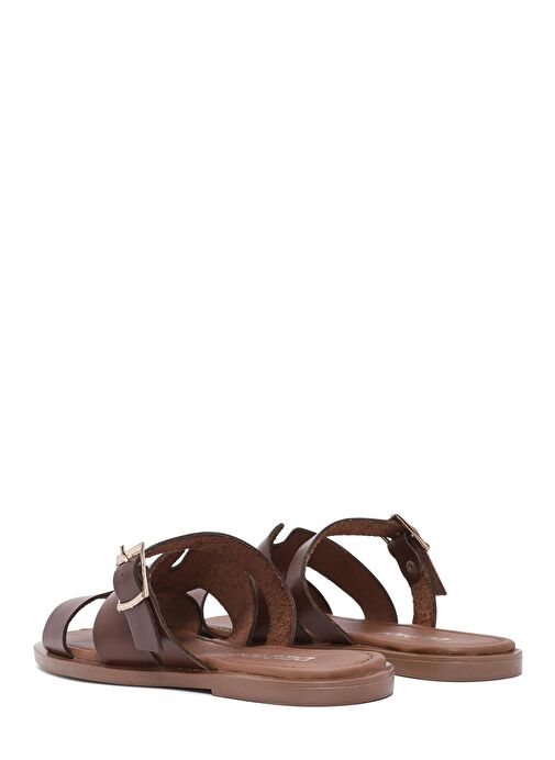 Kadın Kahverengi Tokalı Deri Terlik 25SFD332718 - Görsel 6