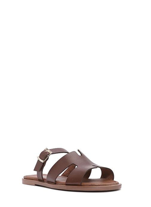 Kadın Kahverengi Tokalı Deri Terlik 25SFD332718 - Görsel 7