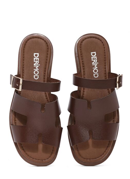 Kadın Kahverengi Tokalı Deri Terlik 25SFD332718 - Görsel 8