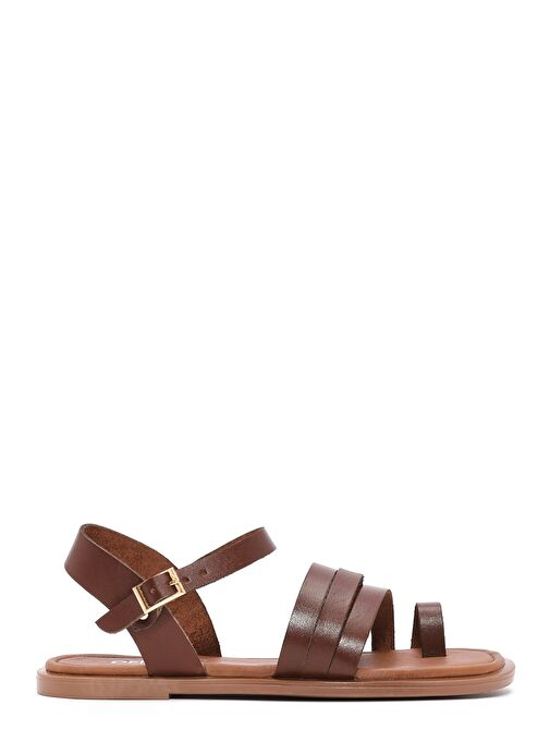 Kadın Kahverengi Bilekten Bağlamalı Parmak Arası Deri Bodrum Sandalet 25SFD332818 - Görsel 2
