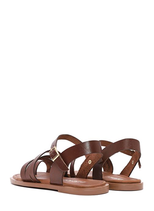 Kadın Kahverengi Bilekten Bağlamalı Parmak Arası Deri Bodrum Sandalet 25SFD332818 - Görsel 6