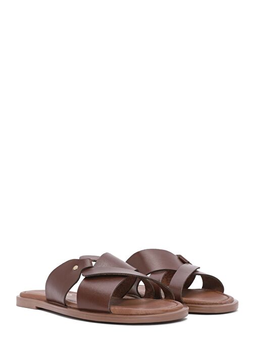 Kadın Kahverengi Deri Terlik 25SFD332918 - Görsel 4