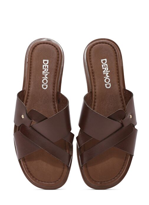 Kadın Kahverengi Deri Terlik 25SFD332918 - Görsel 8