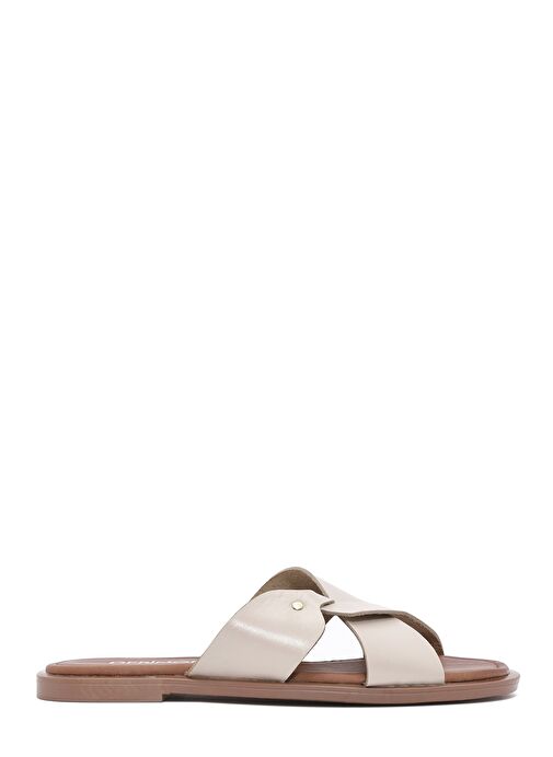 Kadın Krem Deri Terlik 25SFD332918 - Görsel 2