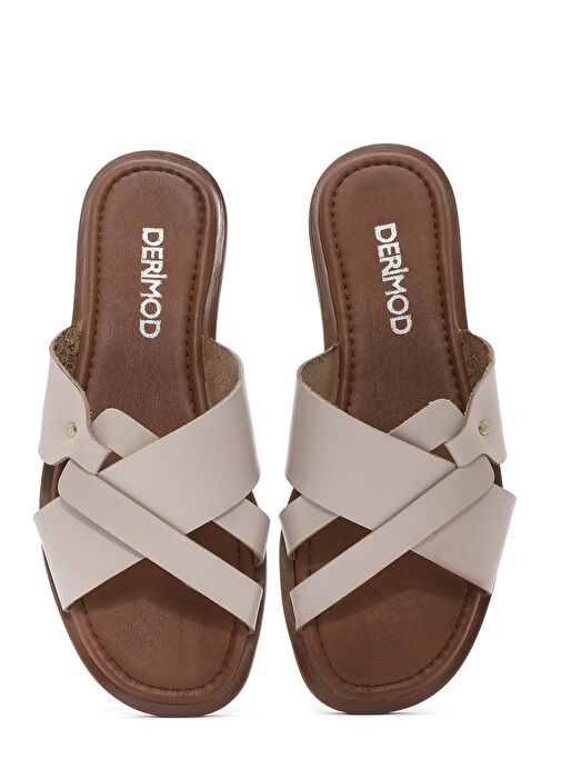 Kadın Krem Deri Terlik 25SFD332918 - Görsel 8